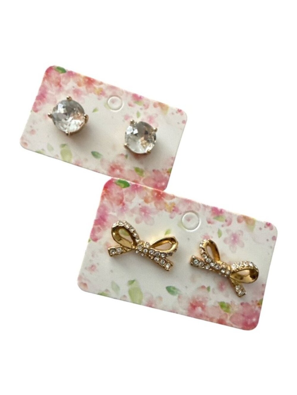 Kate Spade Crystal & Bow Stud Earrings Set Gold & Clear 2 Pairs Elegant Design